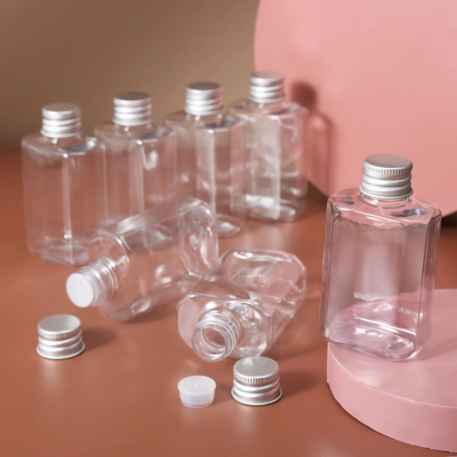 10pcs 80ml Empty Bottle Clear PET with Aluminum Screw Cap and Plug Cosmetic Container Travel Portable Lotion Cream Clear Tube