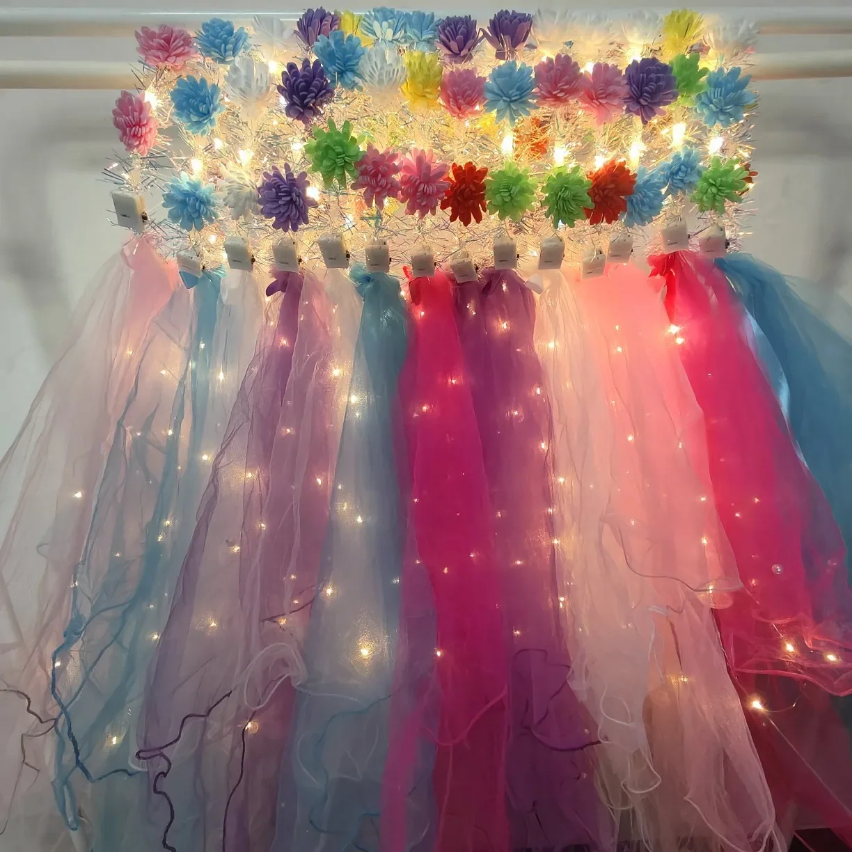 

10pcs Girls Flashing Light Up First Communion Veil Flower Headband Bridal Wedding Birthday Wreath Crown Glow Party Decoration