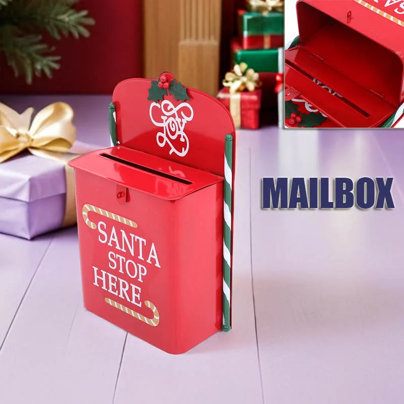 

Mailbox with Hanging Hooks Cute Wall Metal for Santa Claus Christmas Decorations Hanging Hooks Santa Red Cute Wall for Claus