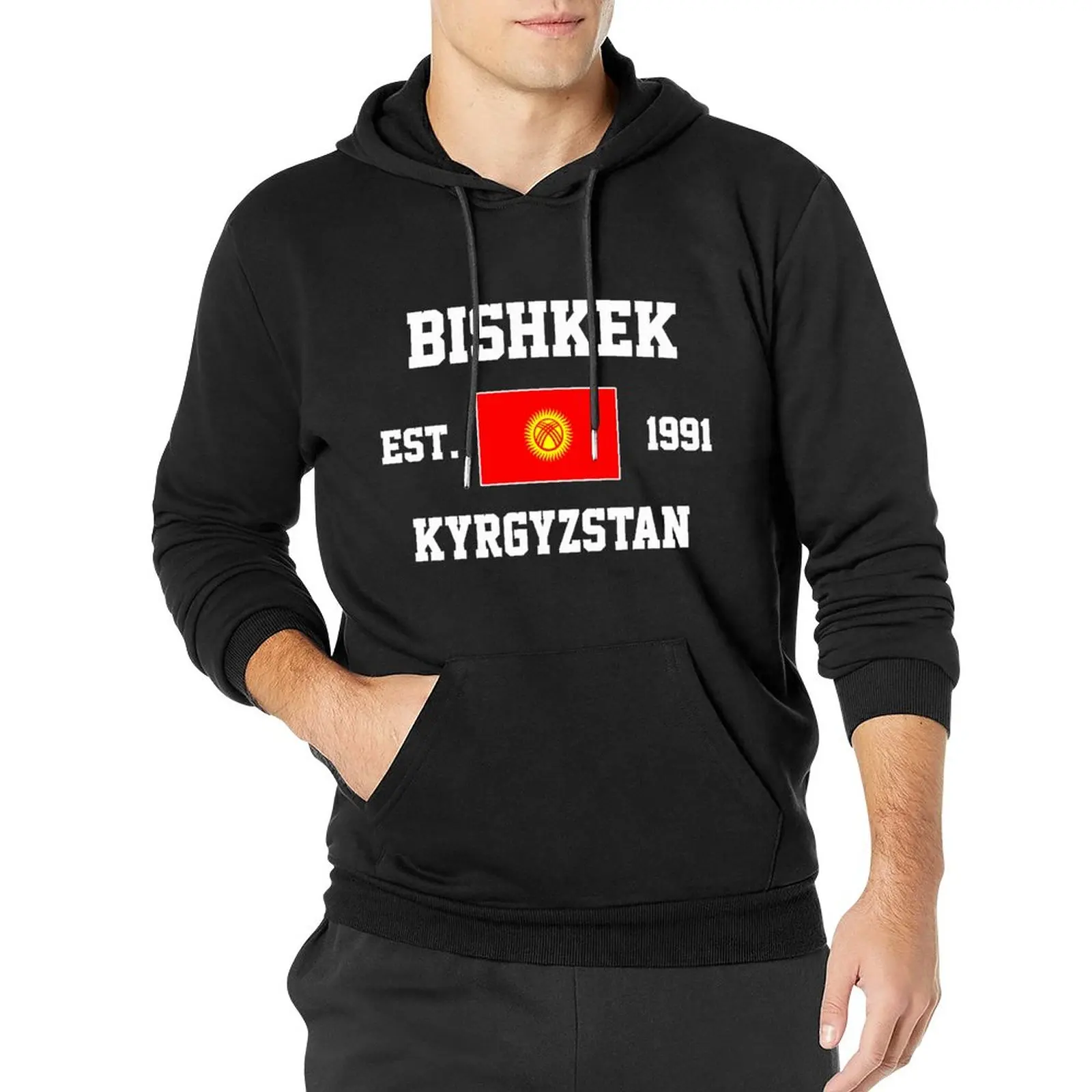 

Толстовки с капюшоном для мужчин и женщин Kyrgyzstan EST.1991 Bishkek Capital, пуловер с капюшоном, толстовка в стиле хип-хоп, хлопок, унисекс