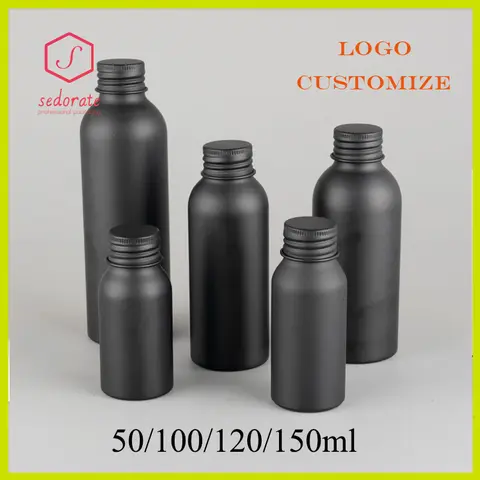 20/50 Parça Mat Siyah Alüminyum Şişe Siyah Gümüş Vidalı Kapak 50ml 100ml Fırçalama Alüminyum Siyah Şişeler 120ml 150ml ZH 2501261