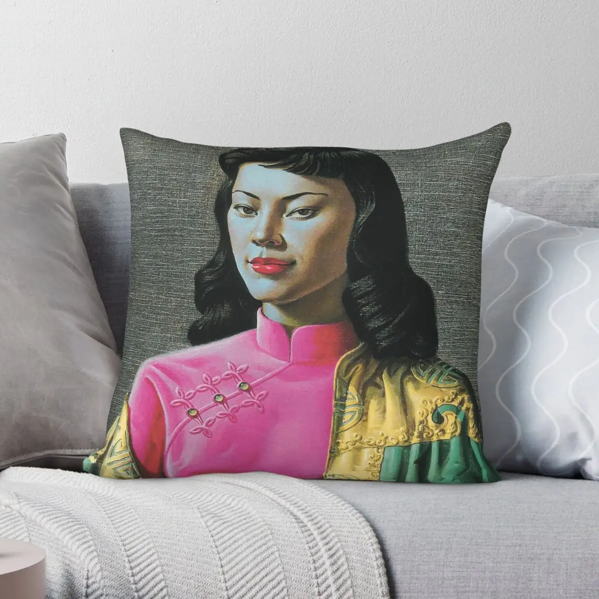 Miss Wong Vladimir Tretchikoff Square Pillowcase Polyester Linen Velvet Pattern Zip Decorative Home Cushion Cover Wholesale