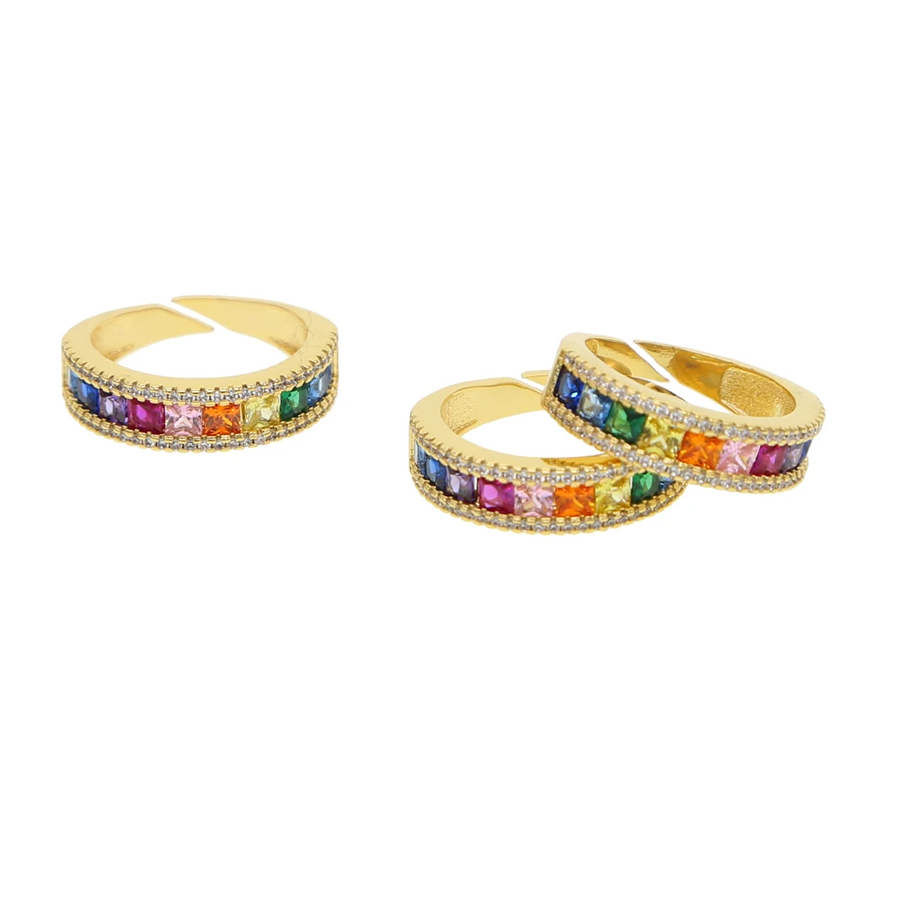 2026 New Design Gold Color Rainbow Cz Bangle Ring Set For Women Colorful Cubic Zirconia Trendy European Lady Jewelry Set