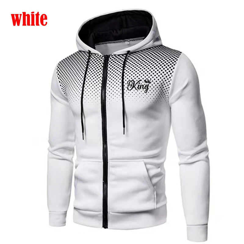 Fashion Men Personality King Printing Hoodies Sweatshirts Autumn Winter Spring Fleece Zipper Jackets