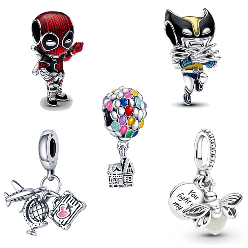 

2024 New in 925 Silver Deadpool Wolverine Charms Beads Movie Cartoon Character Model for Pandora Bracelets DIY Jewelry Hot Gifts