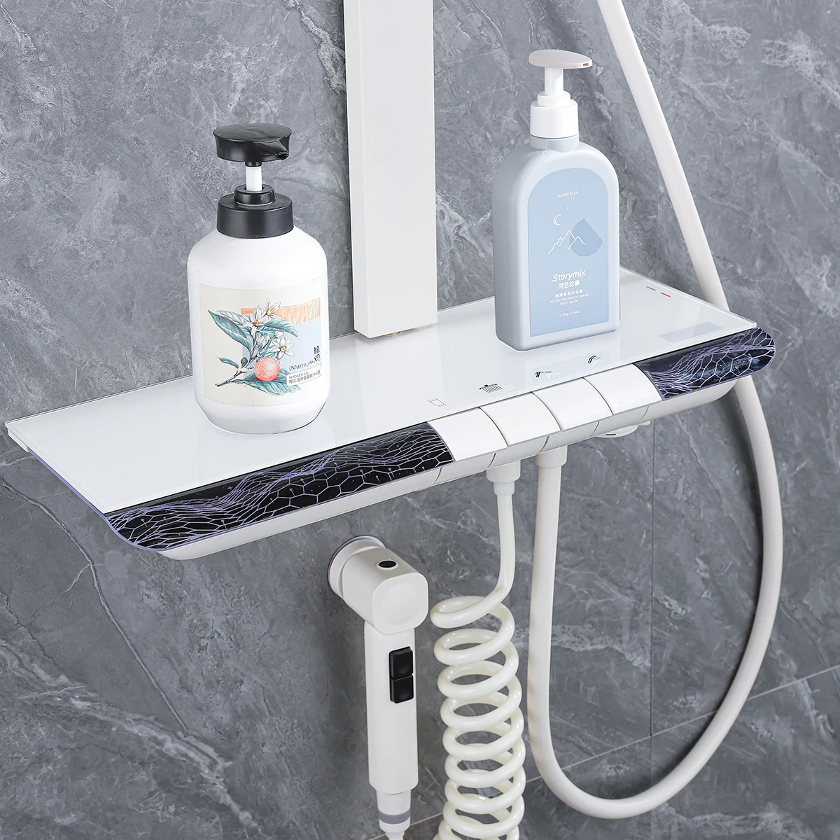 Ambient Lighting Hot Cold Digital Bathroom Shower System Back Spa Waist Spray Digital Bathroom Shower Set Rainfall Shower Head