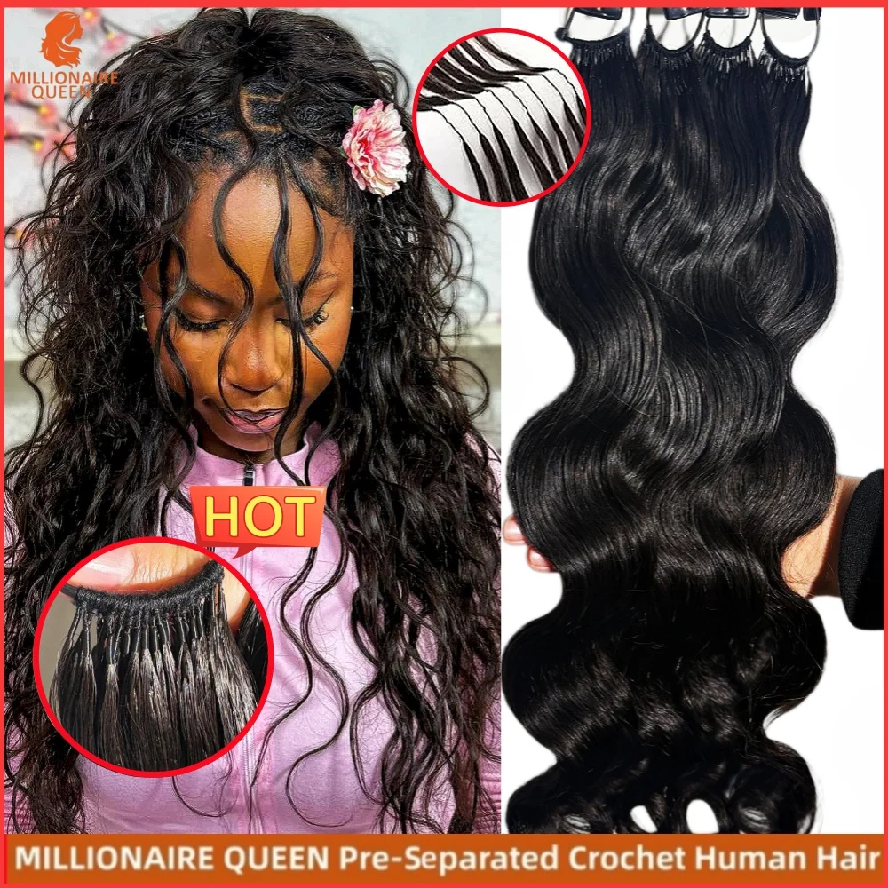 

Волнистые волосы Body Wave, 100% натуральные, для наращивания крючком, без узлов, предварительно разделенные, пучок волос для плетения крючком, распродажа, Millionaire Queen