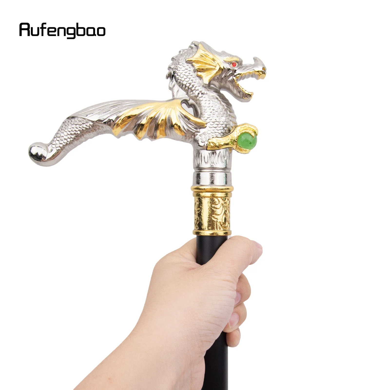 Golden White Dragon Scrambling Ball Single Joint Fashion Walking Stick Decorative Vampire Cospaly Cane Halloween Crosier 93cm