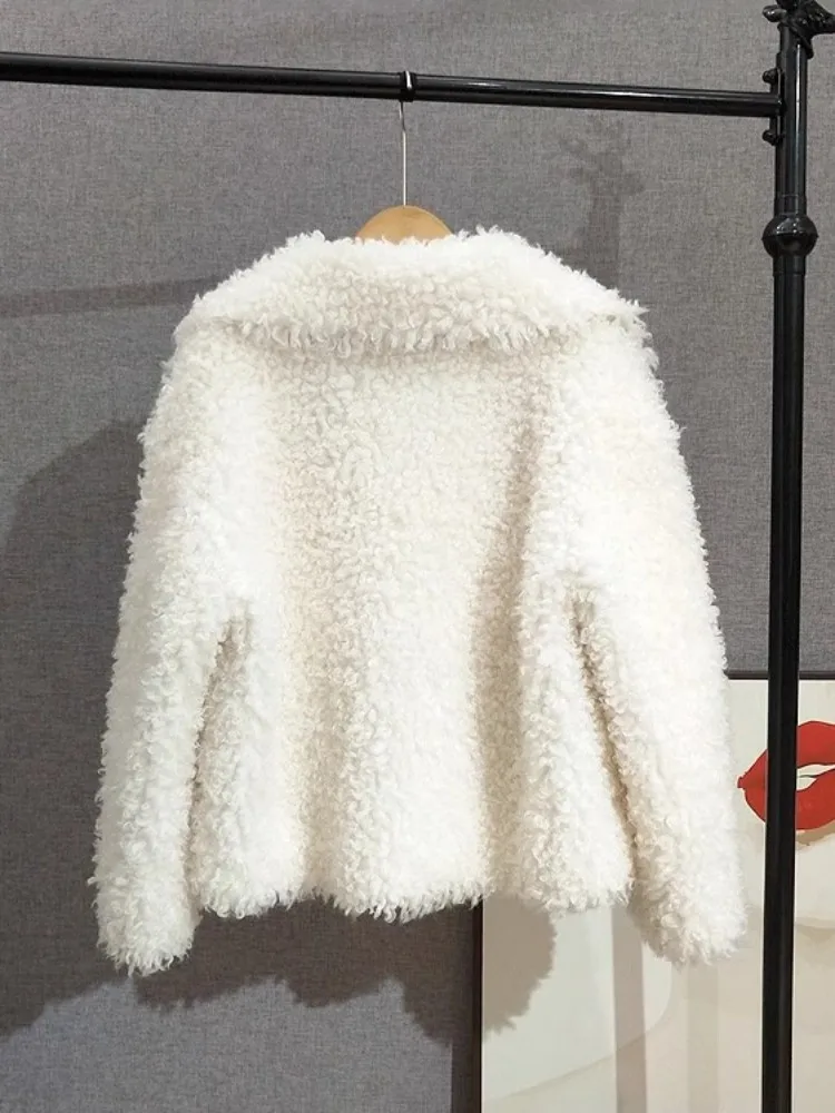 حار بيع النساء الشتاء الصوف الخالص التلبيب سترة قصيرة مريحة واحدة الصدر ملابس خارجية سميكة فضفاضة مكتب السيدات معاطف عادية