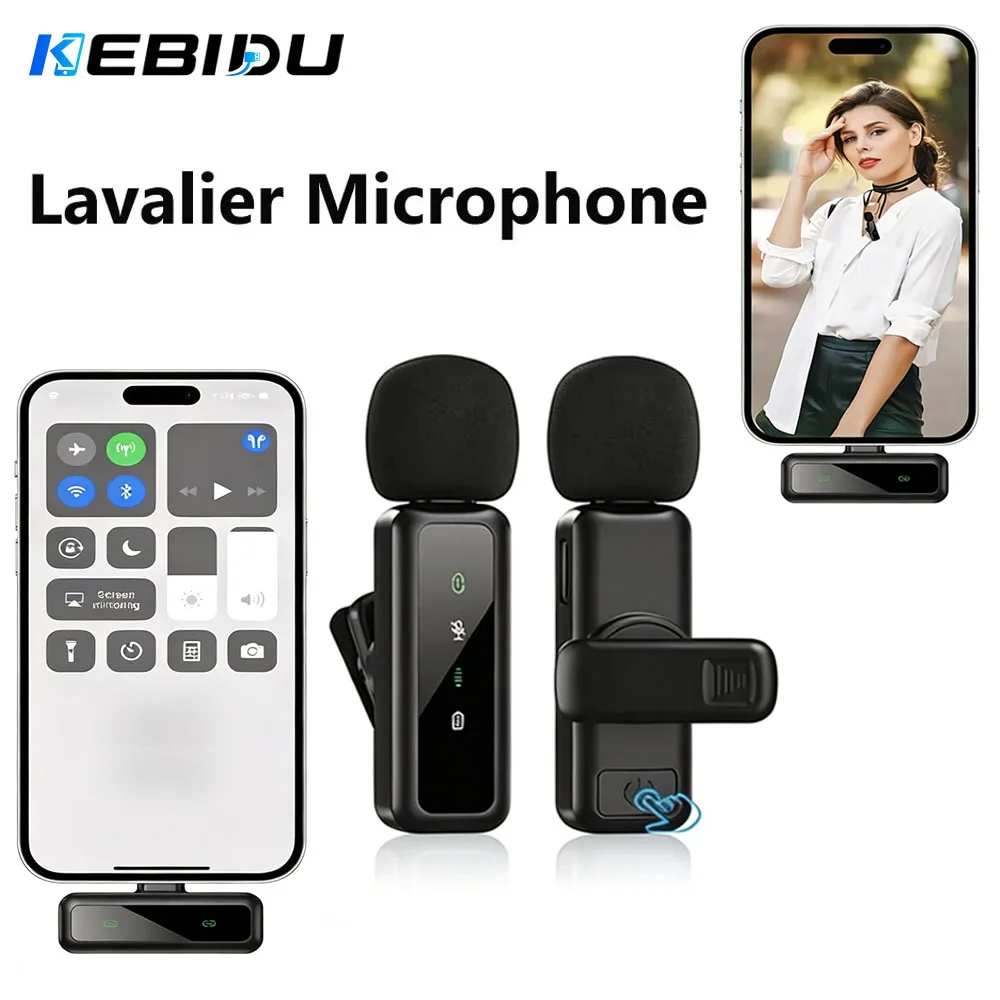 KEBIDU Kabelloses Mikrofon Mini-Lavalier-Mikrofon mit Anzeigebildschirm Geräuschunterdrückung Audio-Video-Aufnahme Professionelles Mikrofon