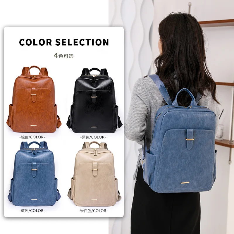 Women's Large Capacity Waterproof Backpack Korean Style Commuter Bag High Aesthetic Value Cross-Border Back Bolsa Mochilas