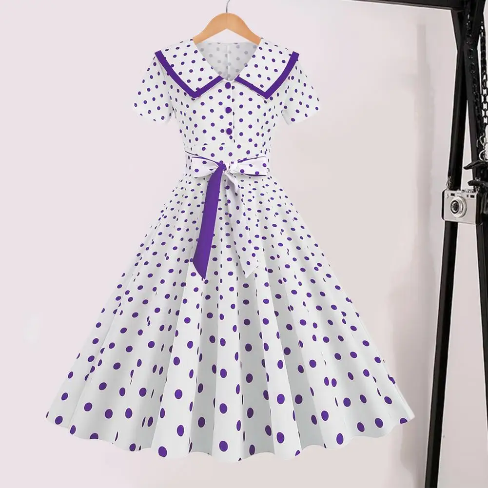 Wedding Party Dress Vintage Princess Dress with Big Hem Contrast Color Dot Print for Women's Party Prom Wedding Events Women