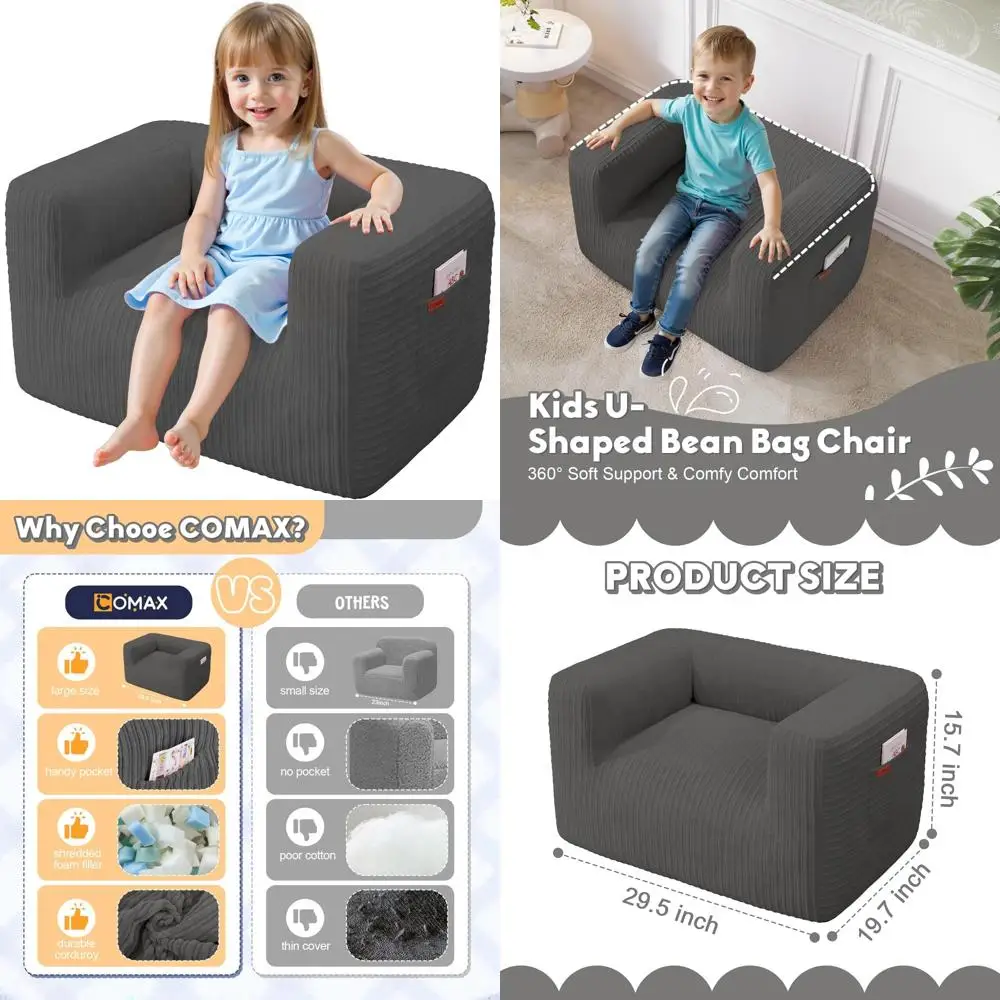 

Children's Corduroy Bean Bag Chair, Toddler Sofa with Shredded Sponge Filling, Lazy Sofa for Boys and Girls, Comfortable Kids Lo