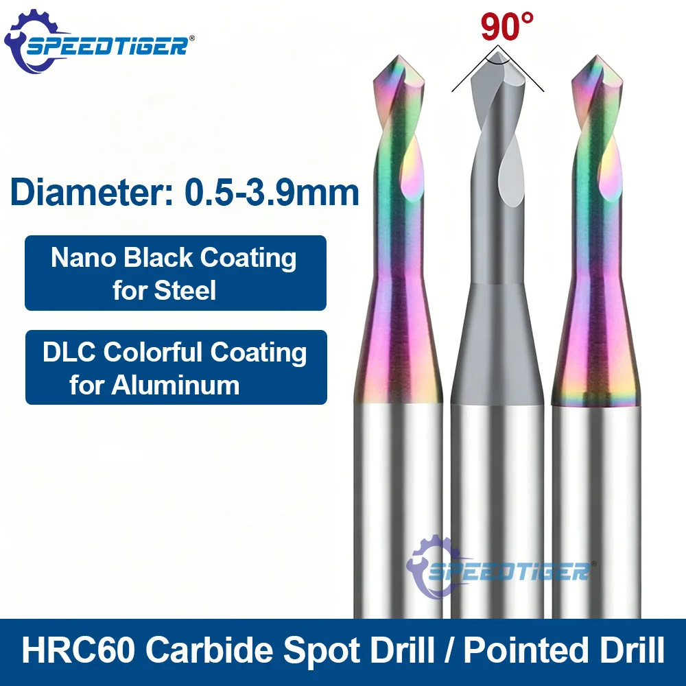 Coated Solid Carbide Spotting Drill 90 Degree Micro Size Centering Chamfer Drill Bit Size 0.5–3.9mm Increment 0.1mm Pre-drilling