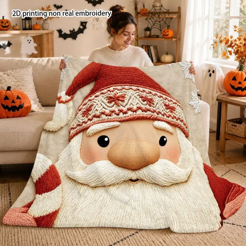 VIKAMA Christmas Gnome Throw Blanket with Nordic Red Hat and Big Beard Cozy Tomte Blanket for Winter Couch Sofa and Decor