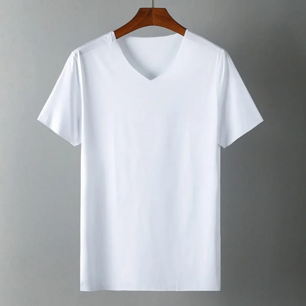 Japan Men's Sexy Ice Silk T-Shirts Solid Male Transparent Quick-dry Bodybuilding V-neck Short Sleeves Thin Slim T Shirt Tops