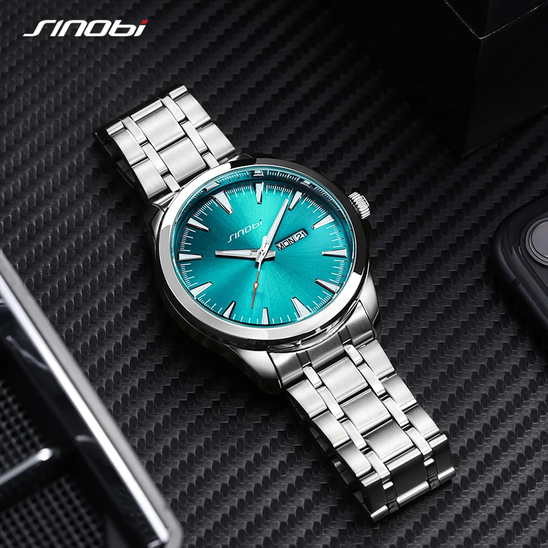 SINOBI Men’s Watches Top Brand Luxury Chronograph Quartz Men Watch Waterproof Sport Wrist Watch Men Stainless Steel Male Clock