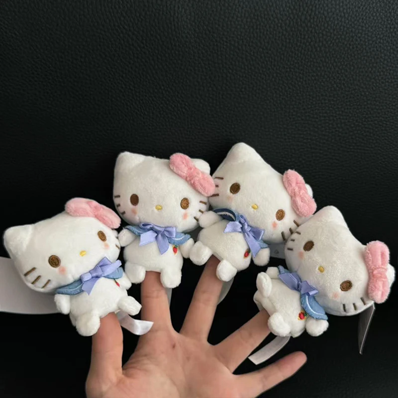 

Sanrios Hellokittys Plush Toys Keychain Finger Puppets Blue Ribbons Playful Stuffed Animals Doll Keyring Pendant Toys Girl Gift