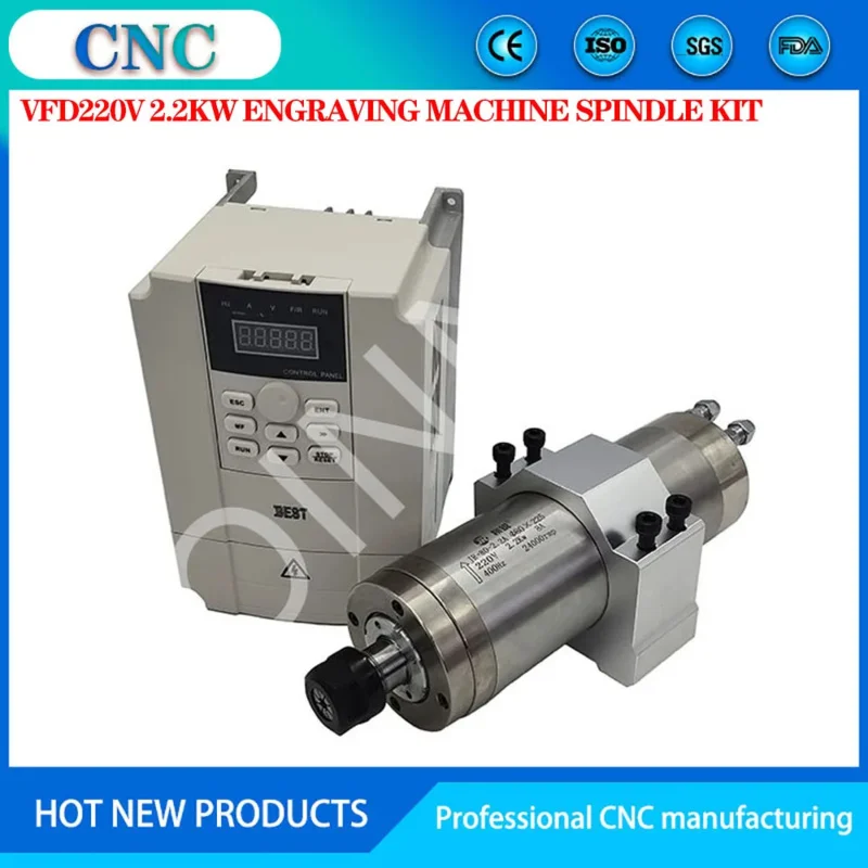 AC220V 2.2kw -cooled kit, 80 * 225 2.2kw CNC spindle motor, VFD frequency converter and 80mm bracket, 80W water pum