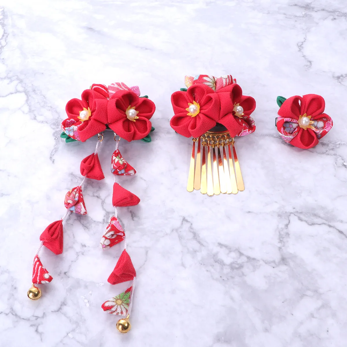 3Pcs Japanese Style Hair Clips Set Premium Cloth Flower Barrette Women Hair Pins for Kimono Yukata Outfit Styling Fashion Gift