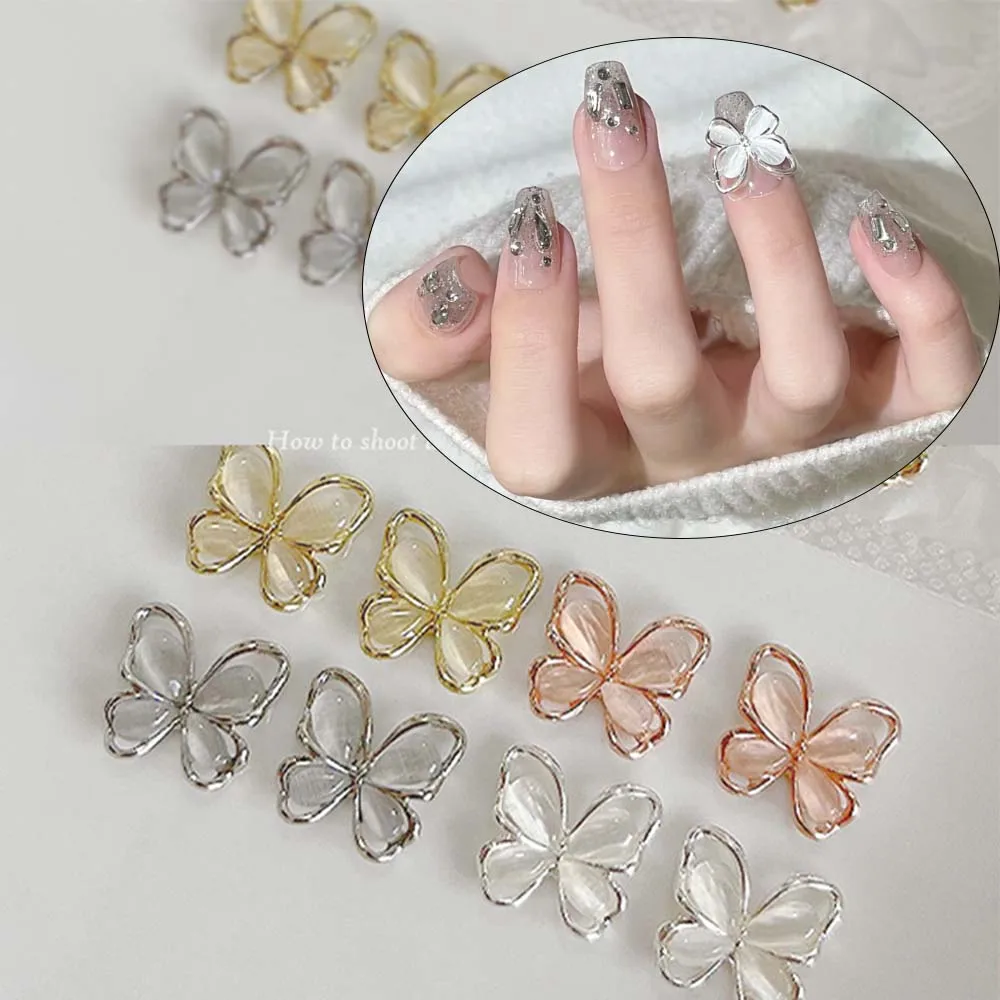 10pc Cat Eye 3D Nail art Charms Große Luxus Perle Weiß Schmetterling Kristalle Metall Nägel Schmuck Dekorationen Nail art Zubehör