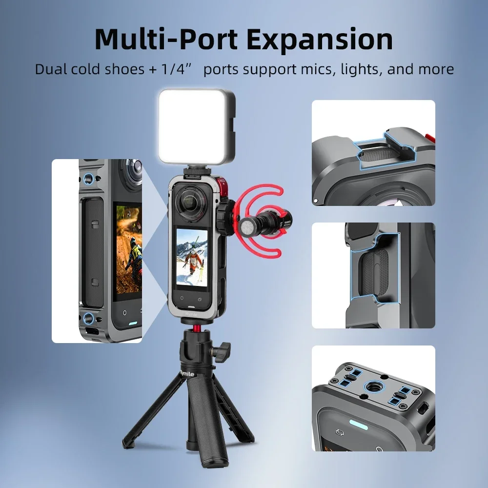 Flymile Metallrahmen für Insta360 X5 Kamera, Metallkäfig, Silikon-Objektivdeckel, Panorama-Action-Kamera, Multifunktionsrahmen, X5 Zubehör