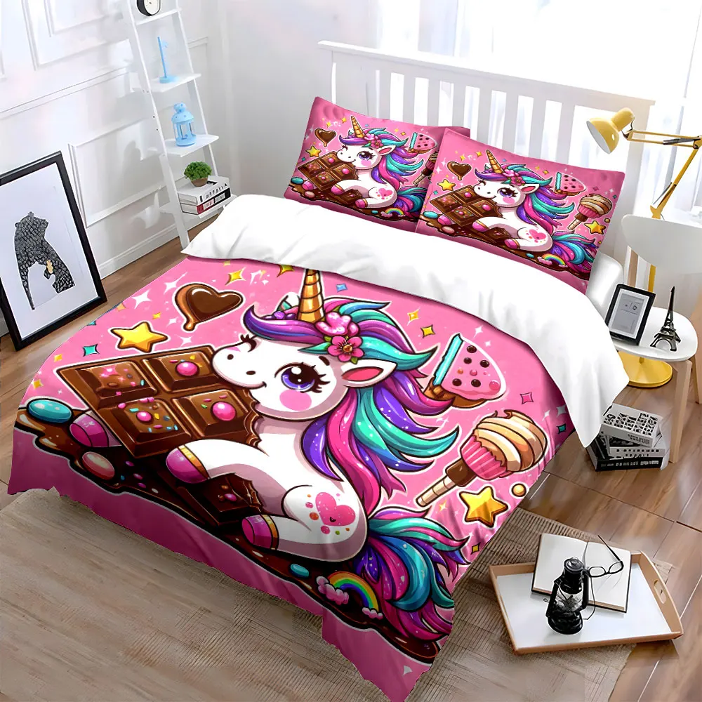 Unicorn Candy Set for Kids Multiple sizes kid's and adults' bedroom Exquisite 3PC bedding set, gift