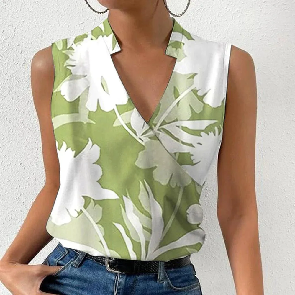 Blusa sin mangas con estampado De flores para Mujer, camisa Sexy a la Moda para verano, 2024