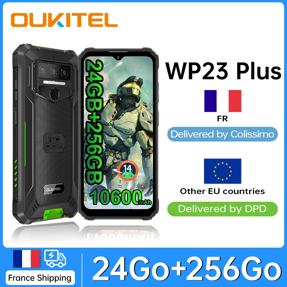 OUKITEL WP23 Plus 10600mAh الهاتف الذكي 24(8+16)GB RAM 256GB ROM 13MP + 5MP كاميرا NFC 15W أندرويد 14 هاتف محمول متين