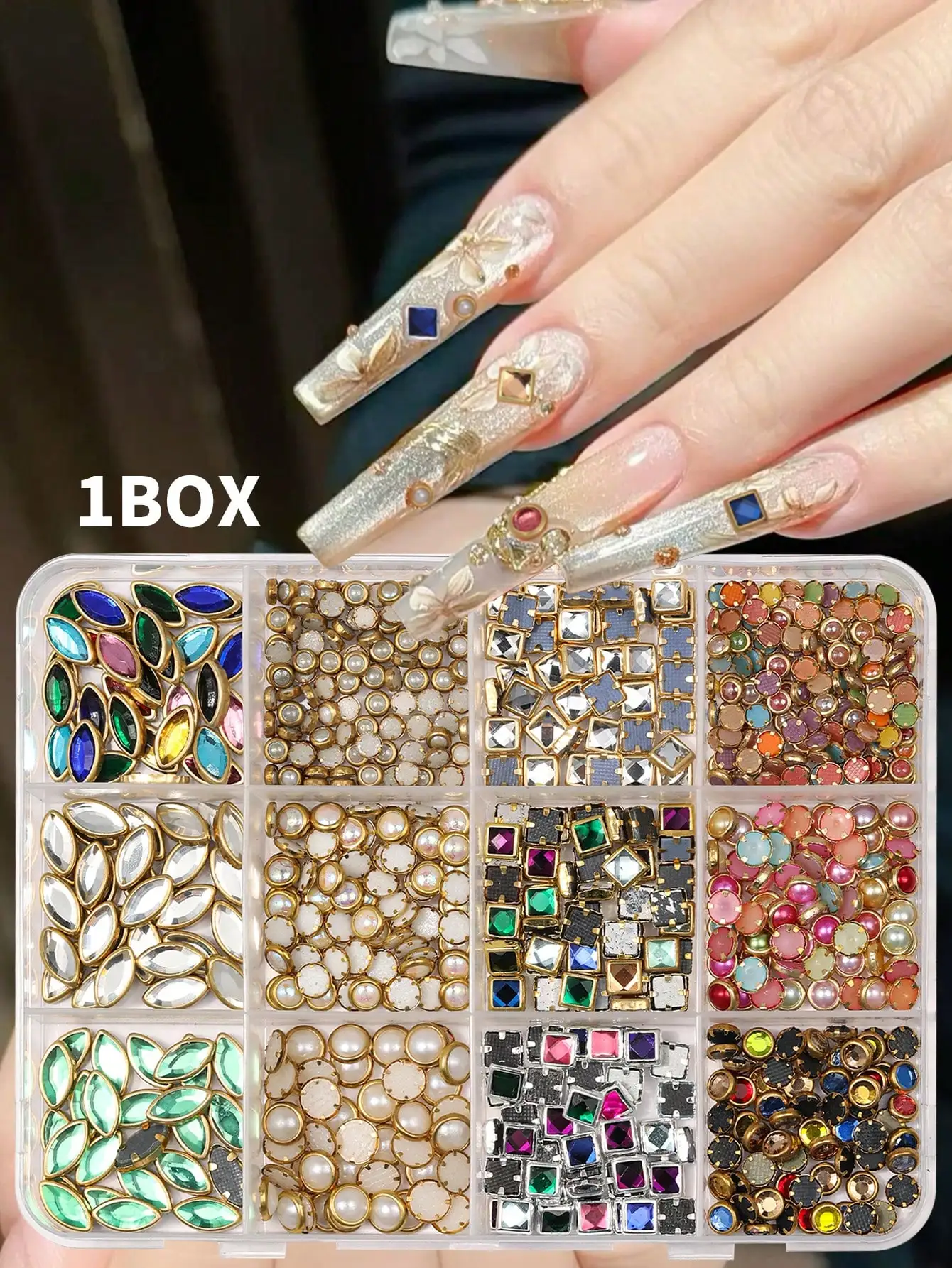 

550PCS Nail Rhinestones Kit 3D Charms Pearls Crystals For DIY Acrylic Nails