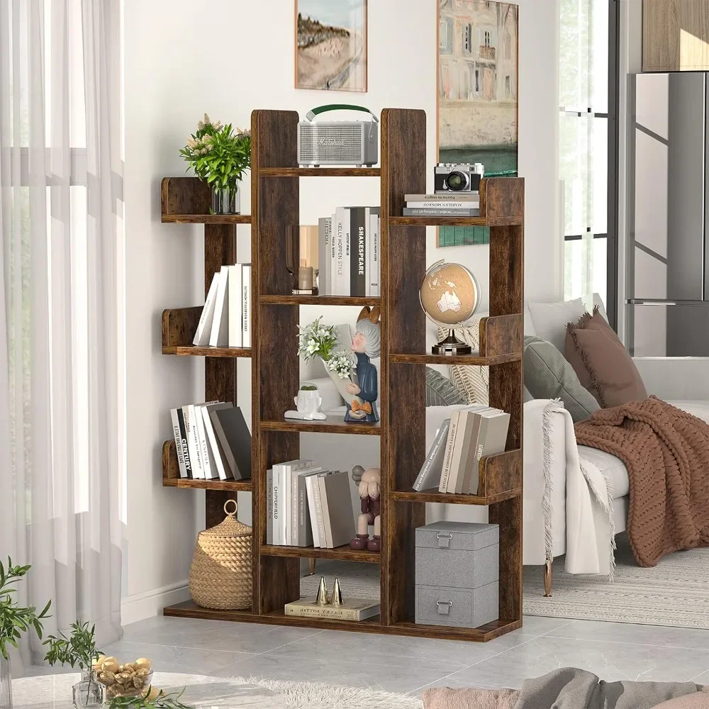 Bookshelf, Tree-Shaped Bookcase Storage Shelf with 13 compartments, Books Organizer Display Cube Shelves, Industrial Free Floor