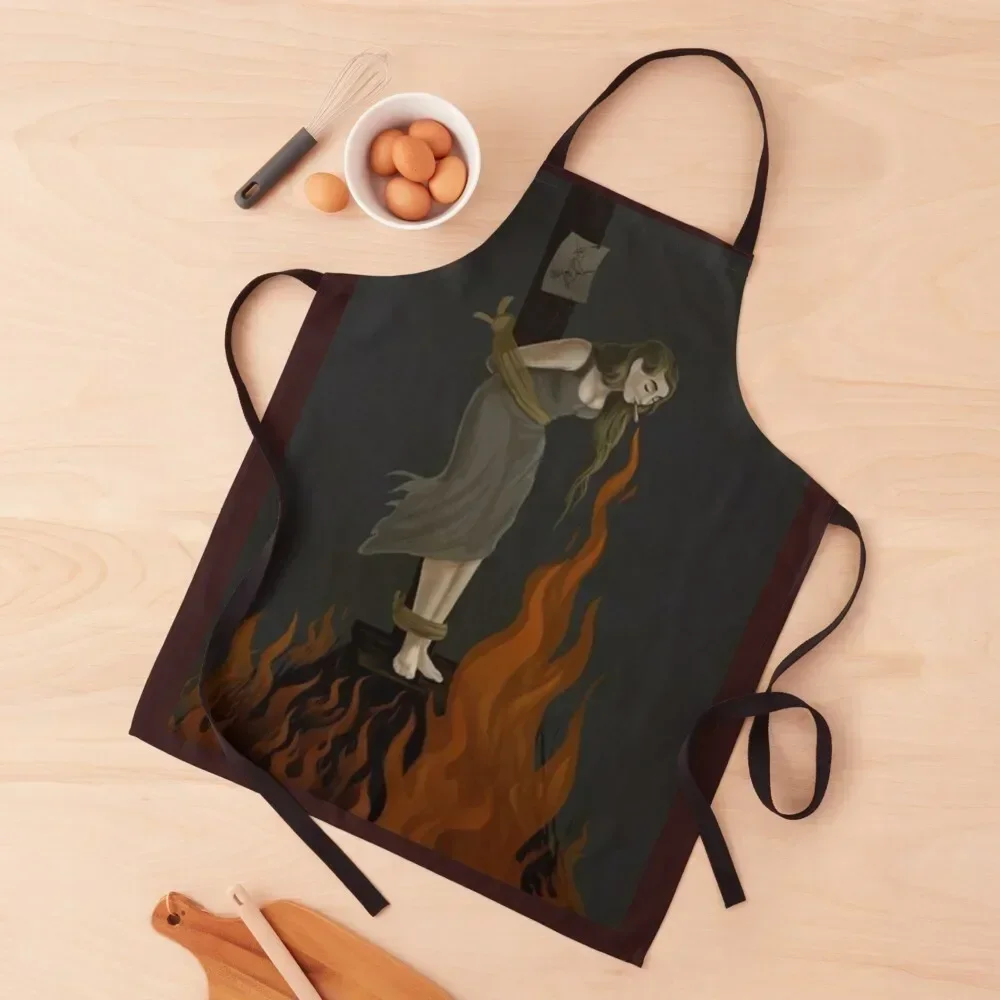 

Salem Witch burning cigarette fire casting spells Wicca occult black magic occult Apron Barista women's work Apron