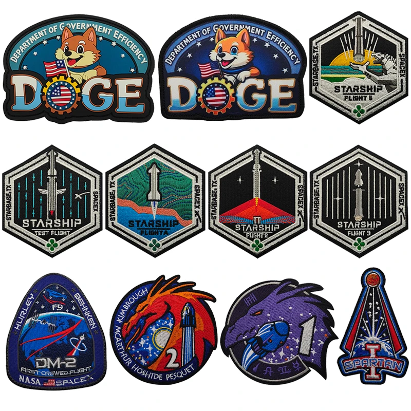 America DOGE Plan 3D Rubber Patch Authentic Spacex Starship Test Flight Embroidered Fabric Accessories Patch On Clothing