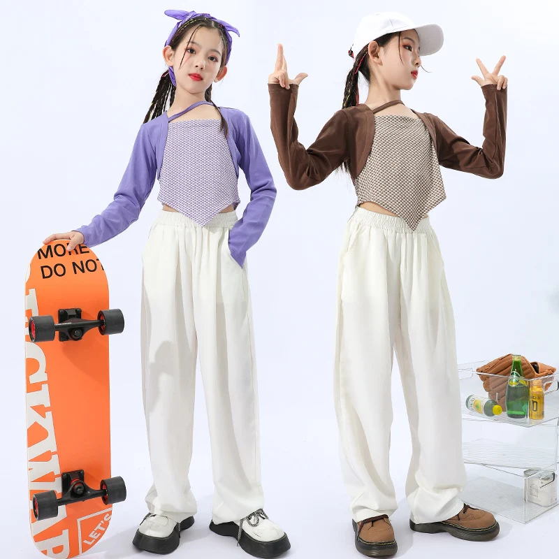 Kids Teen Streetwear Outfits Hip Hop Clothing Tank Crop Sweatshirt Tops Baggy Pants For Girl Jazz Dance Costume Showing Clothes