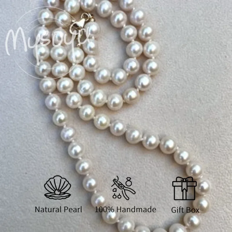 

MYSOYA White Freshwater Pearl Necklace 8-9mm With Gift Box For Her/Him Birthday/WeddIng/Anniversary/Christmas/New Year Gift
