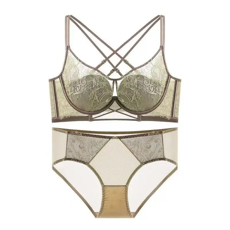หน้าอกใหญ่ปรากฏขนาดเล็กผู้หญิง Bra ชุดสบาย Breathable Soft สุภาพสตรีชุดชั้นใน Hollow Out Lace ดอกไม้ด้านข้างชุดชั้นในสตรี