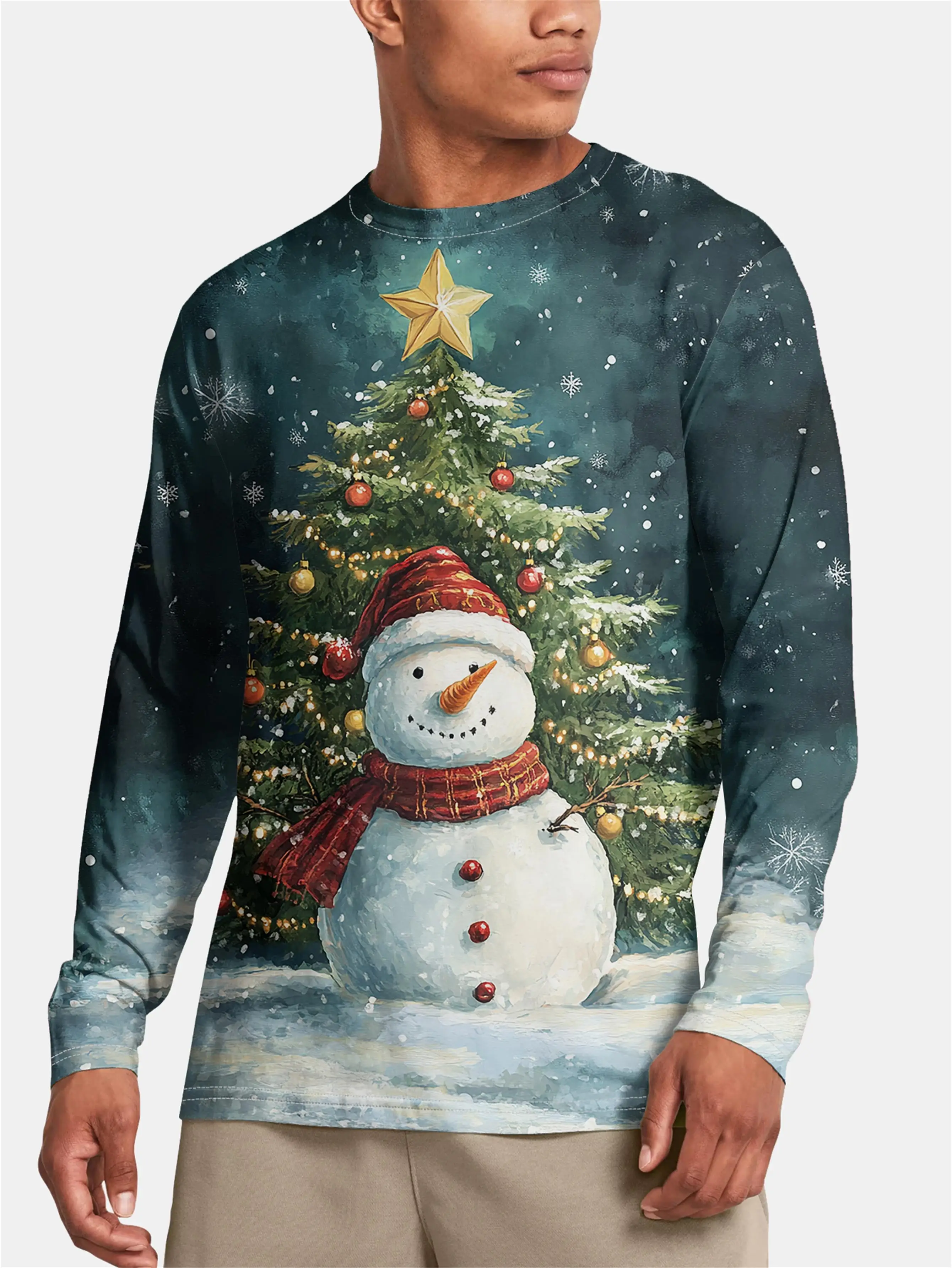 Christmas Theme Santa Claus 3D Prints Casual Men's Long Sleeved T shirt Tee Sports Pullover Crew Neck Tops Spring&Fall Clothing image 4