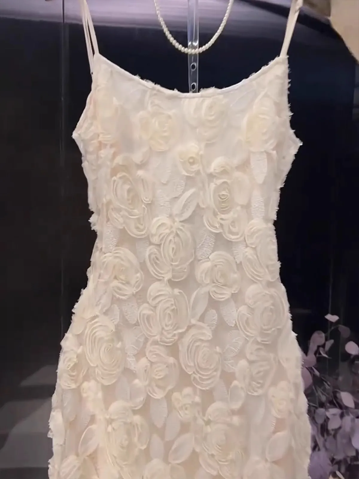 Ele Lace Strap Dr mujer verano 2025 nuevo diseño pequeño sentido largo Dr Tee-dimensional decoración floral cintura a