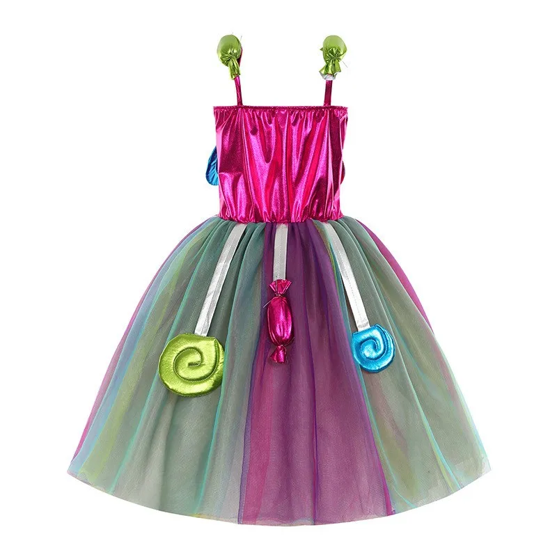 Purim Halloween Costume Girls Sweet Candy Dress Lollipop Children Clothing Princess Festival Party Rainbow Print Fancy Costume