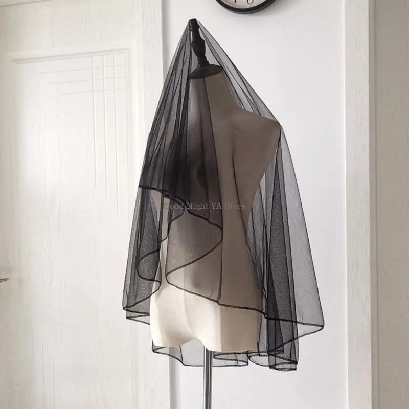 Bruid Bruiloft Sluier Zwarte Korte Tule Sluier Halloween Party Haaraccessoires
