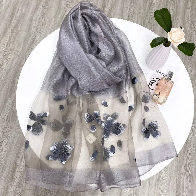 マルベリーシルクウールチャイナドレスエアコンショールエレガントレディ刺繍