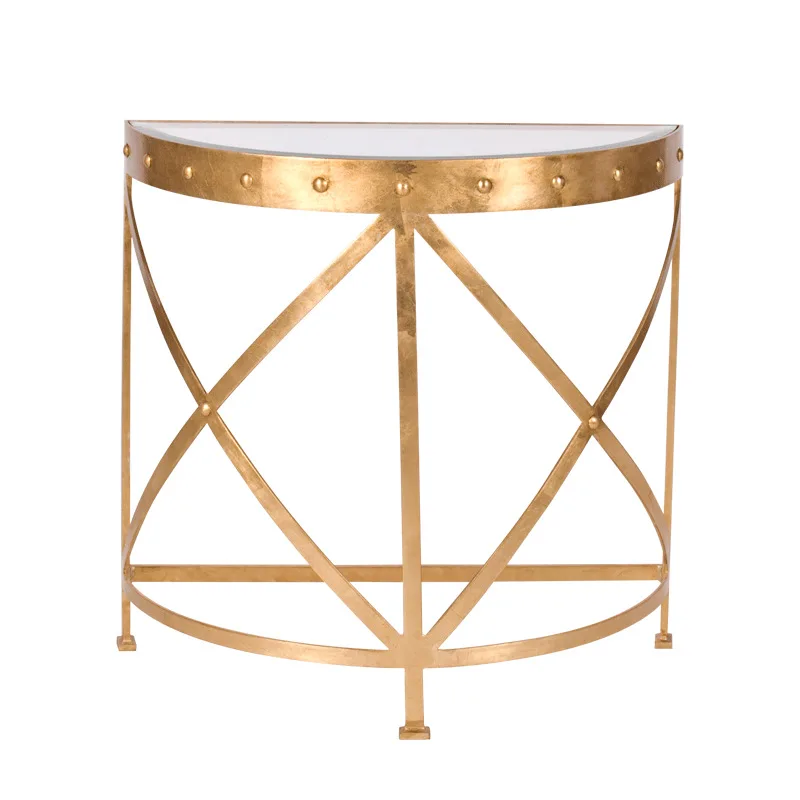 

American fashion, retro, stainless steel edge table, hotel, model room, light luxury, wrought iron coffee table