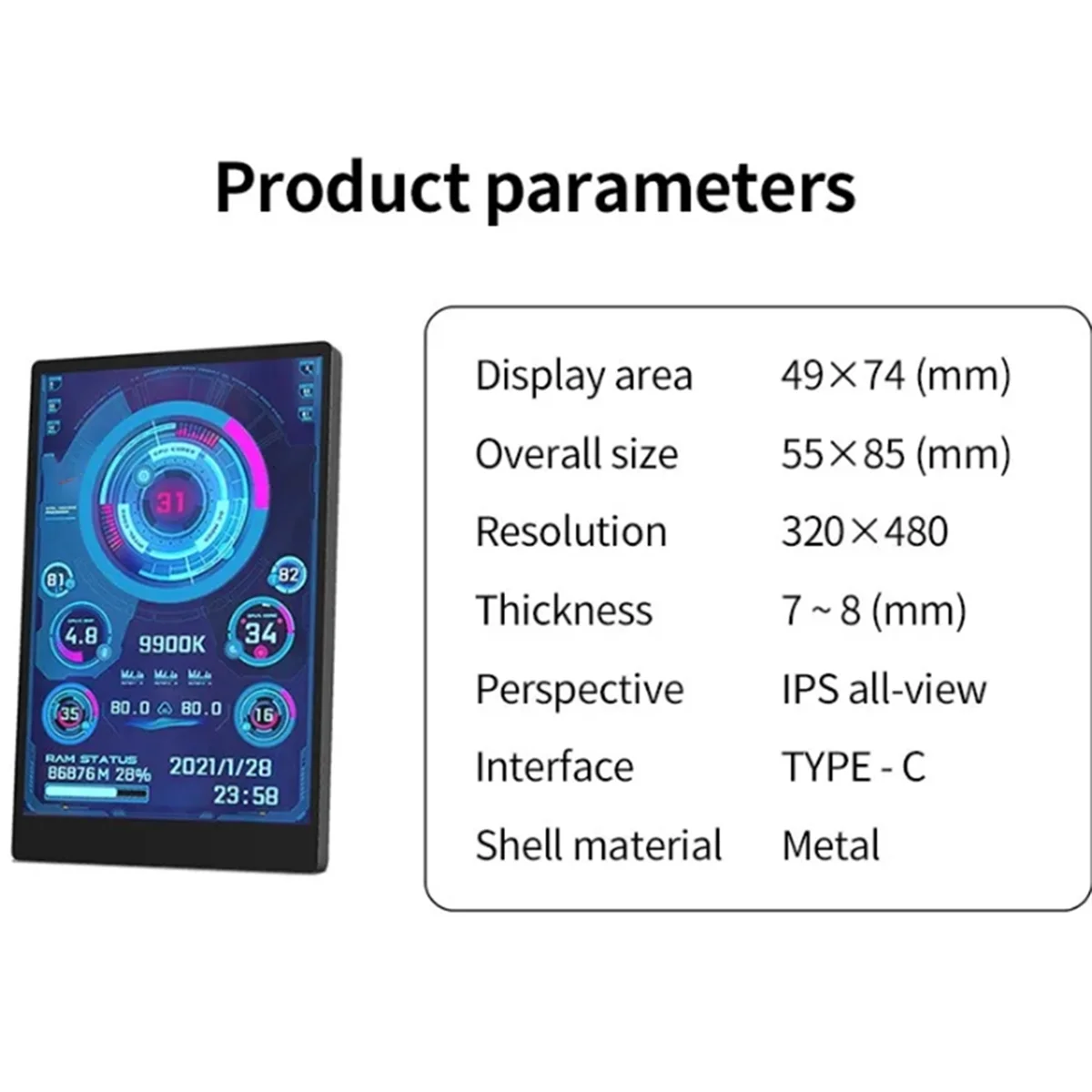 AB51 3.5 Inci IPS Tipe-c Layar Sekunder Komputer Mini Layar Sekunder CPU GPU RAM HDD Monitor USB Tampilan Bebas AIDA64