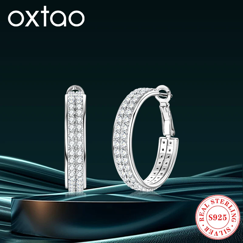 

OXTAO D1.57CT Full Moissanite Clip Hoop Earrings 925 Silver Dangle Earrings D Color Glittering Diamond Ladies Fine Jewelry Gift