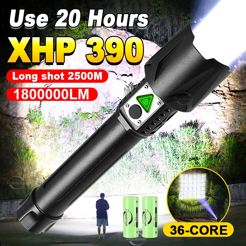 High Power Led Flashlight XHP390 Most Powerful Flashlight Rechargeable Led Torch Military Tactical Lantern Outdoor Self Defense