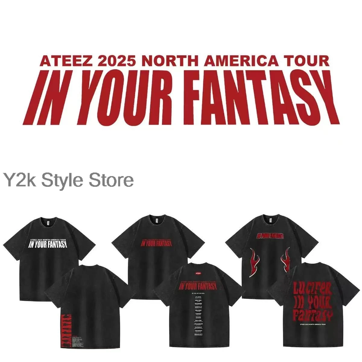 2025 Ateez album In Your Fantasy New Style100% Cotton Washed retro Fan support T-shirt kpop Short sleeve tee Y2K Men's t-shirts