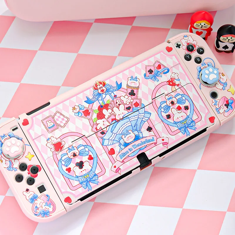 Alice Bear Bunny Pink Case for Nintendo switch OLED Case switch NS Case Game Console Split Case