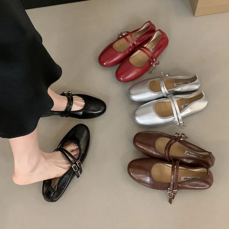 

Bailamos 2025 New Women Flat Shoes Single-Strap Shallow Mouth Mary Jane Shoes Women Large-size Comfortable female Ballet shoes