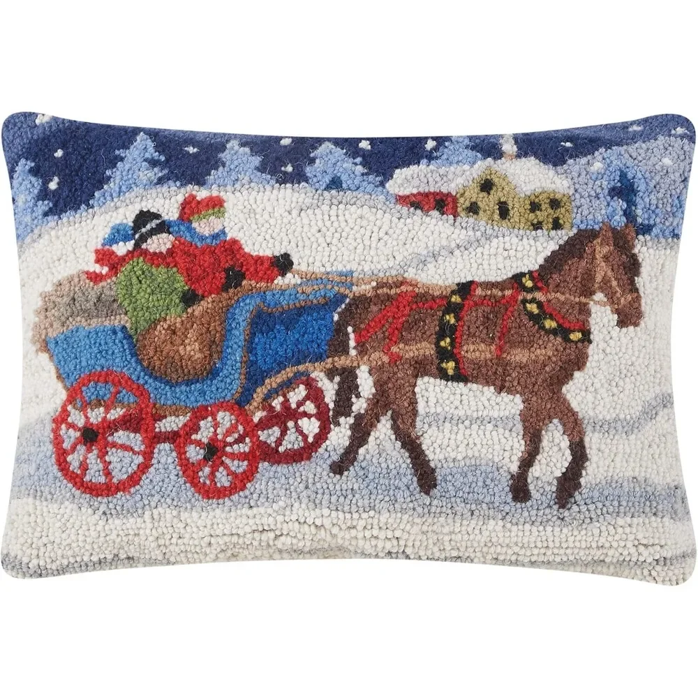 

Snowy Sleigh Ride Christmas Polyfill Hook Throw Pillow - 20-Inch Soft Velvet Seasonal Decoration