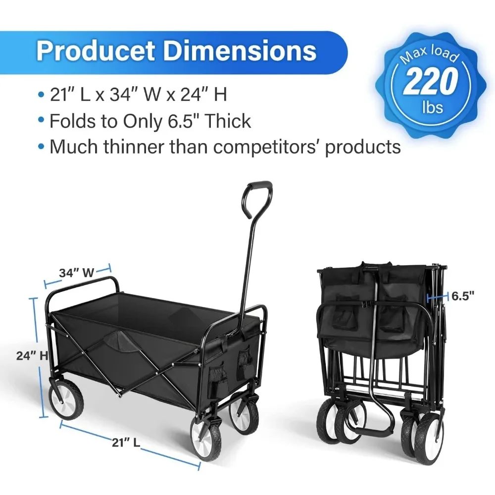 Rolling Folding & Rolling Collapsible Garden Cart, Outdoor Camping Wagon Utility with 360 Degree Swivel Wheels